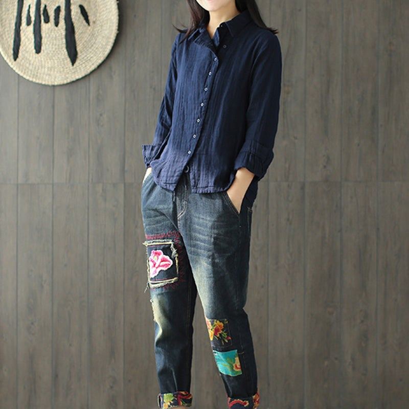 Dam Spring Retro Irregular Casual Lös Blus