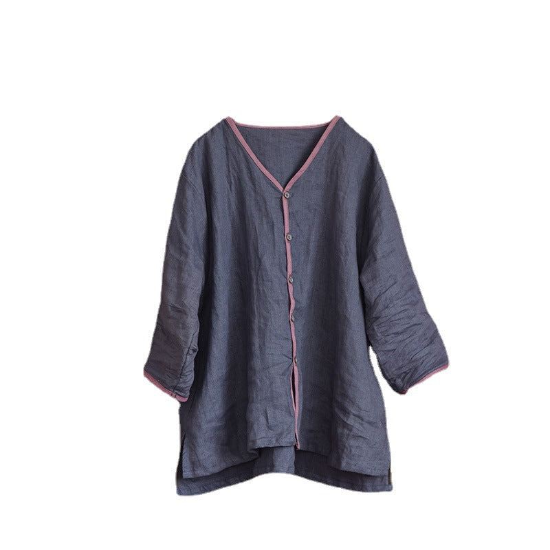 Dam Vår Sommar Bomull Linne Retro Blus