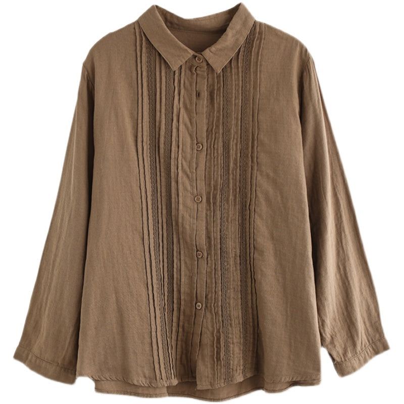 Dam Våren Retro Långärmad Randig Blus I Bomull