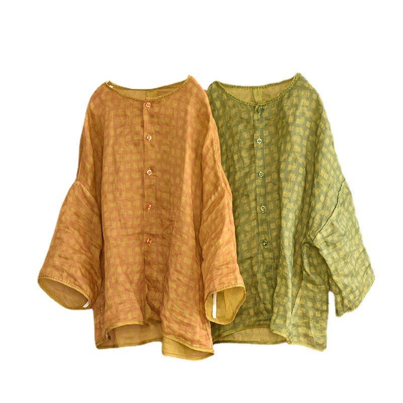 Dam Vintage Sommar Långärmad Linne Lös Blus