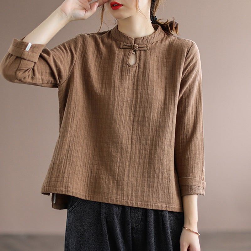 Etnisk Retro Spring Bomull Linne Pullover Blus