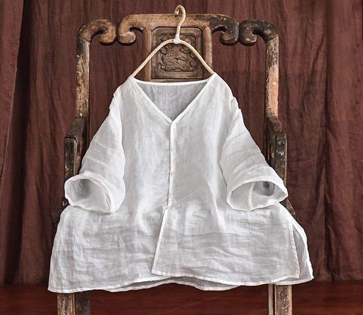 Lös Solid Summer Vintage Blus För Dam