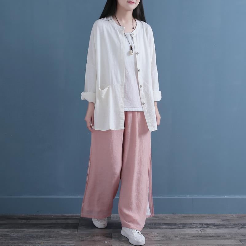 Retro Bomull Linne Lös Cardigan Blus