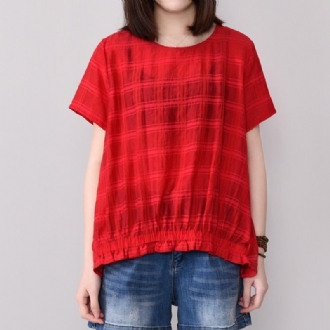 Sommar Kortärmad Patchwork Rutig Blus
