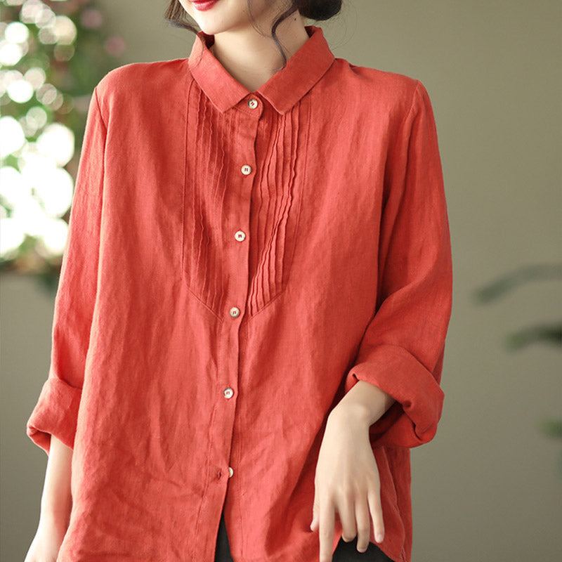 Vår Retro Dam Bomull Linne Casual Blus