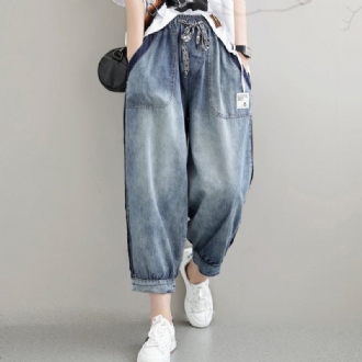 Dam Casual Lösa Patchwork Tunna Sommarjeans