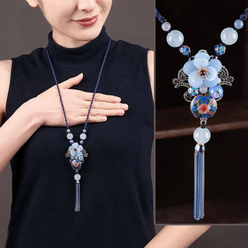 Kvinnor Retro Ornament Chain Enkelt Hänge Tillbehör Halsband