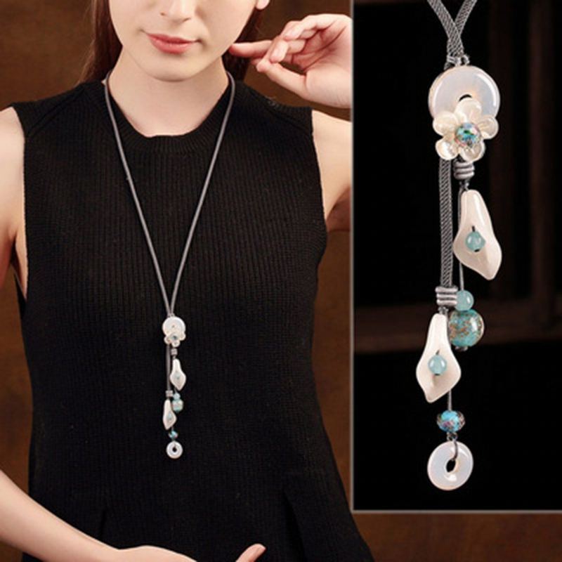 Kvinnor Retro Ornament Chain Enkelt Hänge Tillbehör Halsband