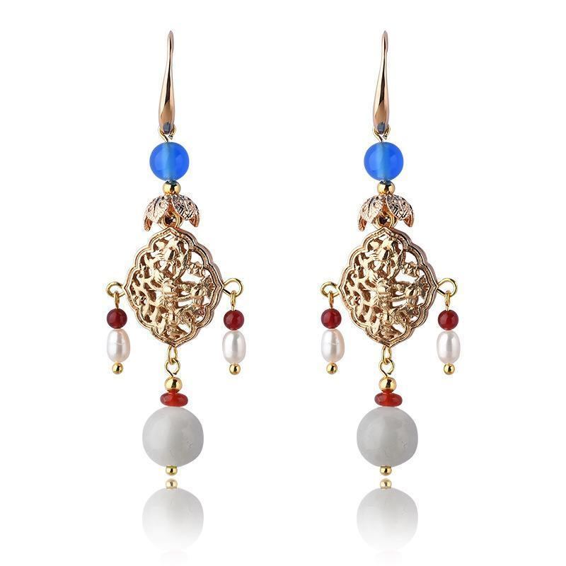 Kvinnor Retro Pearl Etniska Diamantörhängen