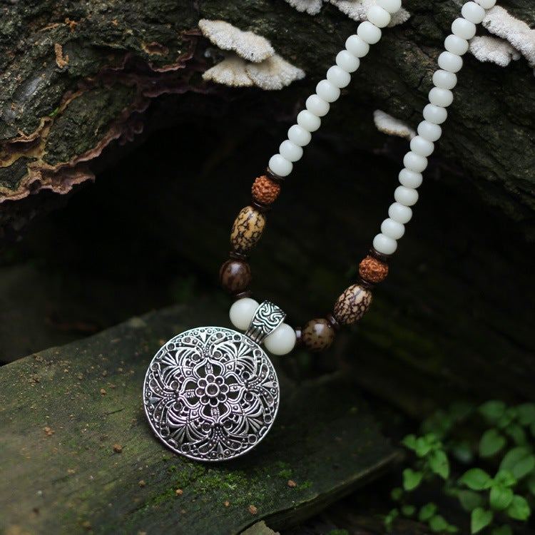 Retro Etnisk Stil Handgjort Vitt Bodhi Halsband