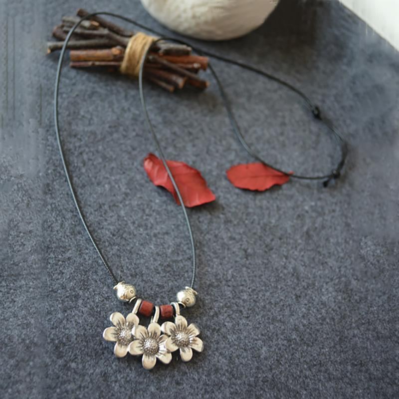 Vintage Wood Beads Indie Folkalloy Halsband