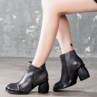 Casual Chunky High Heels Läderstövlar