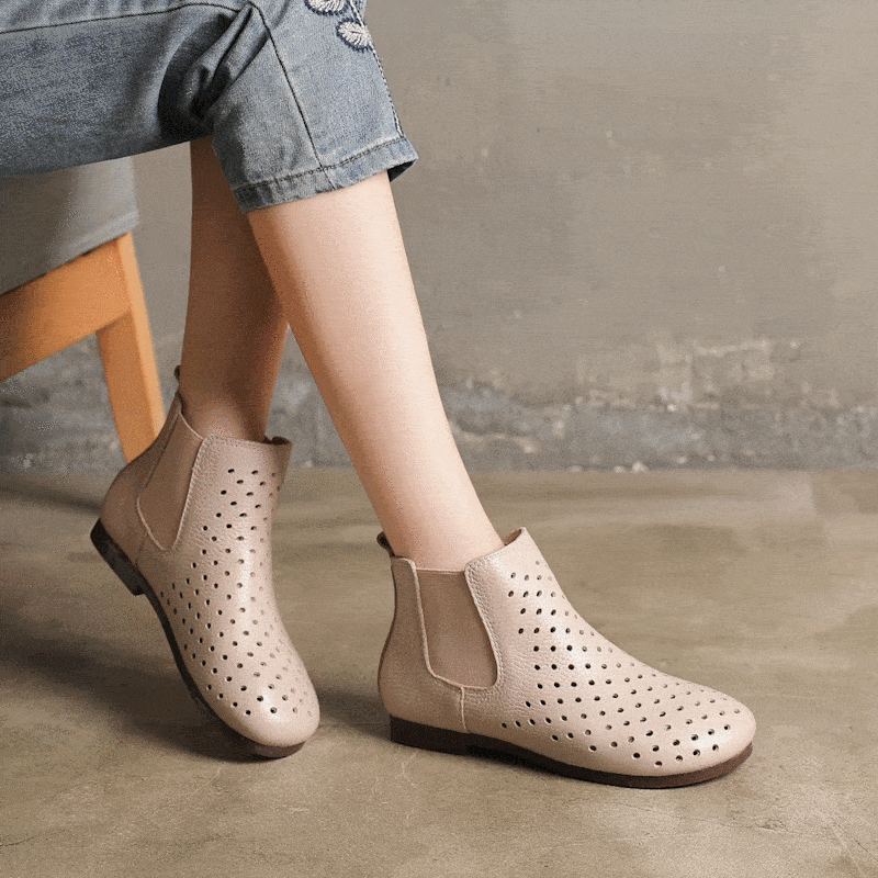 Handgjorda Retro Läder Mjuka Korta Hollow Boots 35-41