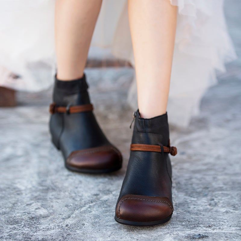 Höst Vinter Vintage Patchwork Mjuka Ankelboots I Läder