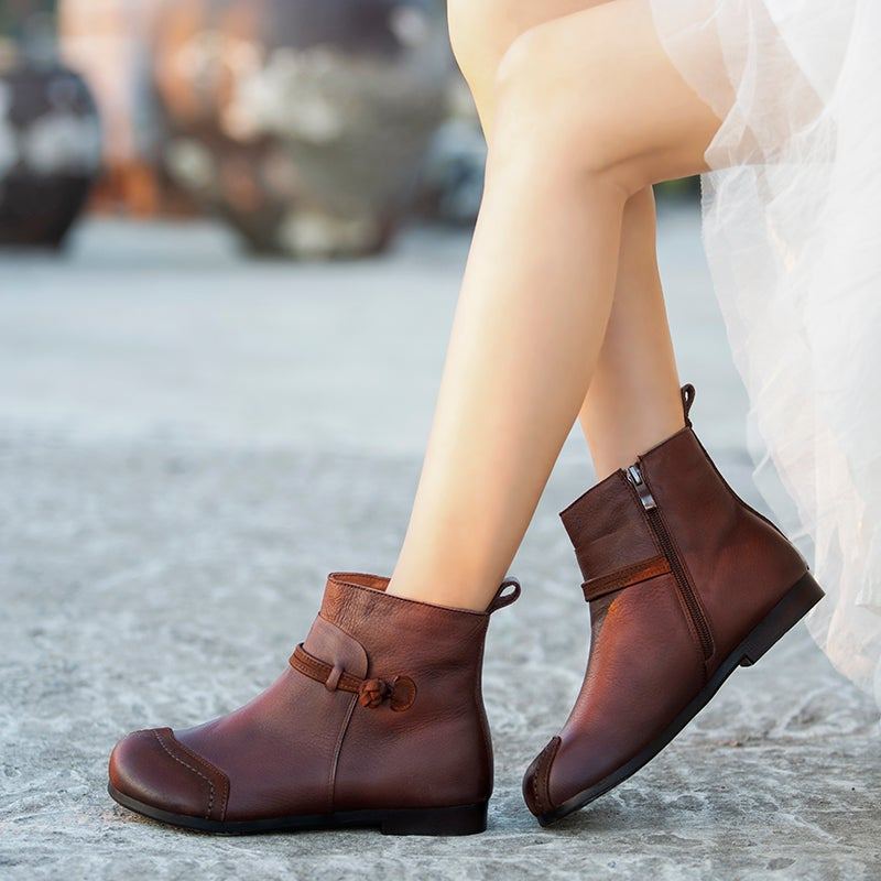 Höst Vinter Vintage Patchwork Mjuka Ankelboots I Läder