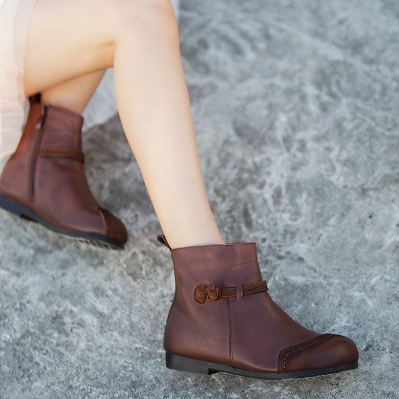 Höst Vinter Vintage Patchwork Mjuka Ankelboots I Läder
