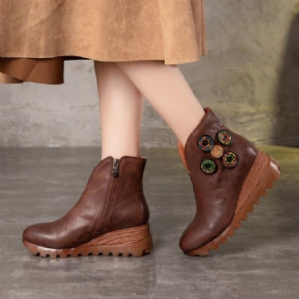 Kvinnor Läder Bottons Platform Retro Boots