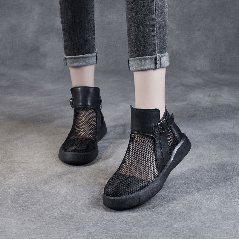 Kvinnor Sommar Ihåliga Mesh Läder Casual Stövlar
