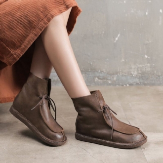 Läder Rund Toe Solid Handgjorda Martin Boots Stövlar