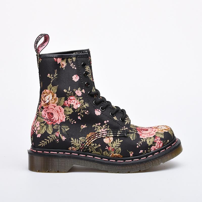 Plus Size Vår Höst Blommiga Runda Head Canvas Boots Stövlar
