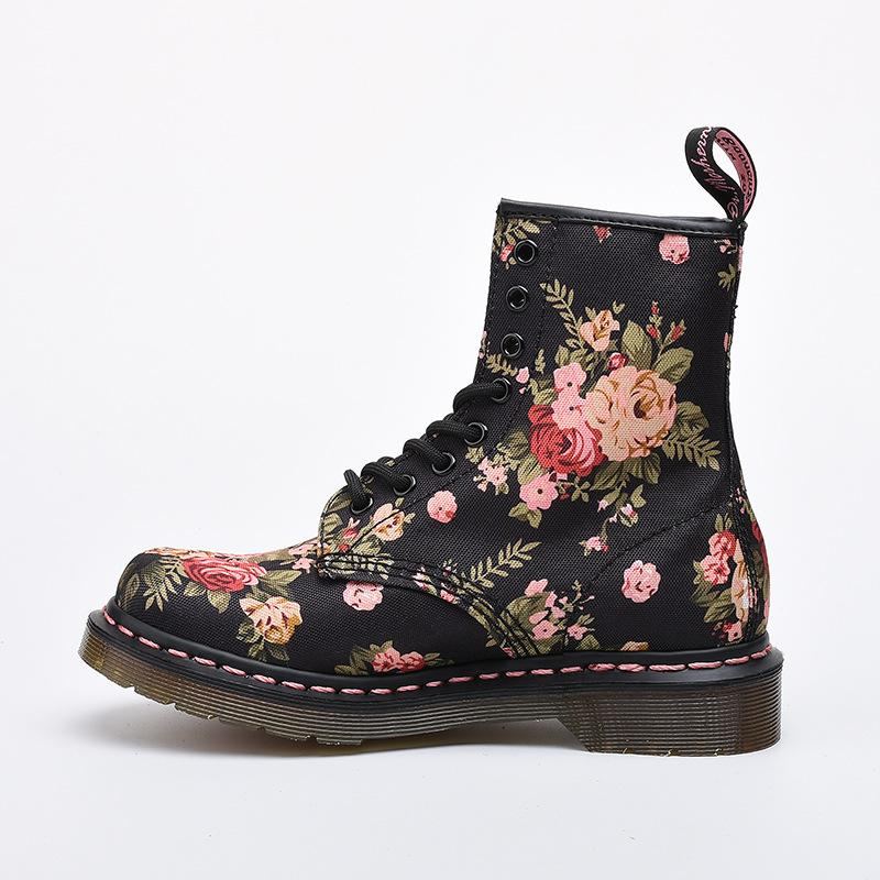 Plus Size Vår Höst Blommiga Runda Head Canvas Boots Stövlar