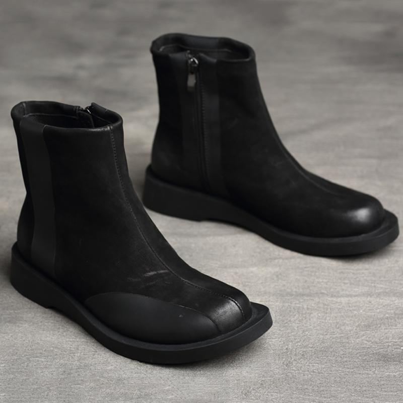 Retro Låg Klack Paneled Flat Martin Boots Stövlar
