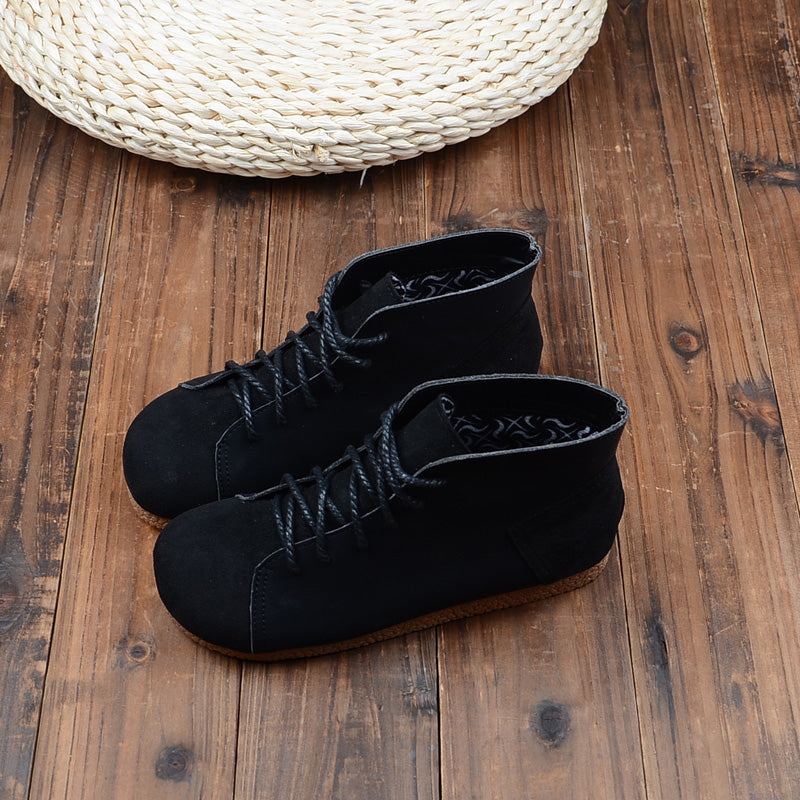 Vår Vinter Dam Retro Läder Platta Casual Stövlar Boots