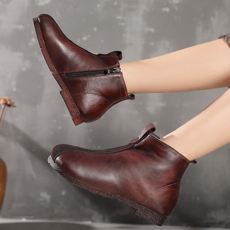 Vinter Vår Retro Läder Platt Mjuk Sula Casual Stövlar Boots