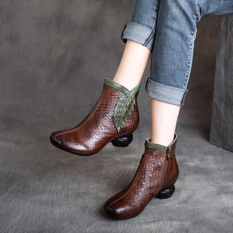 Vinter Vår Retro Leaf Leaf Casual Ankel Boots Stövlar