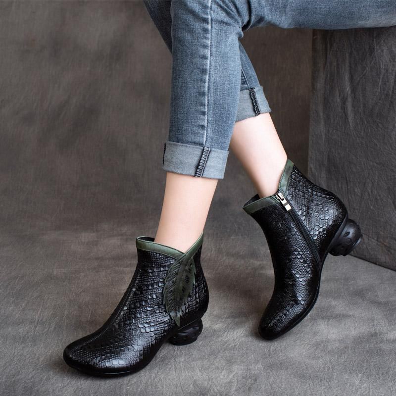 Vinter Vår Retro Leaf Leaf Casual Ankel Boots Stövlar