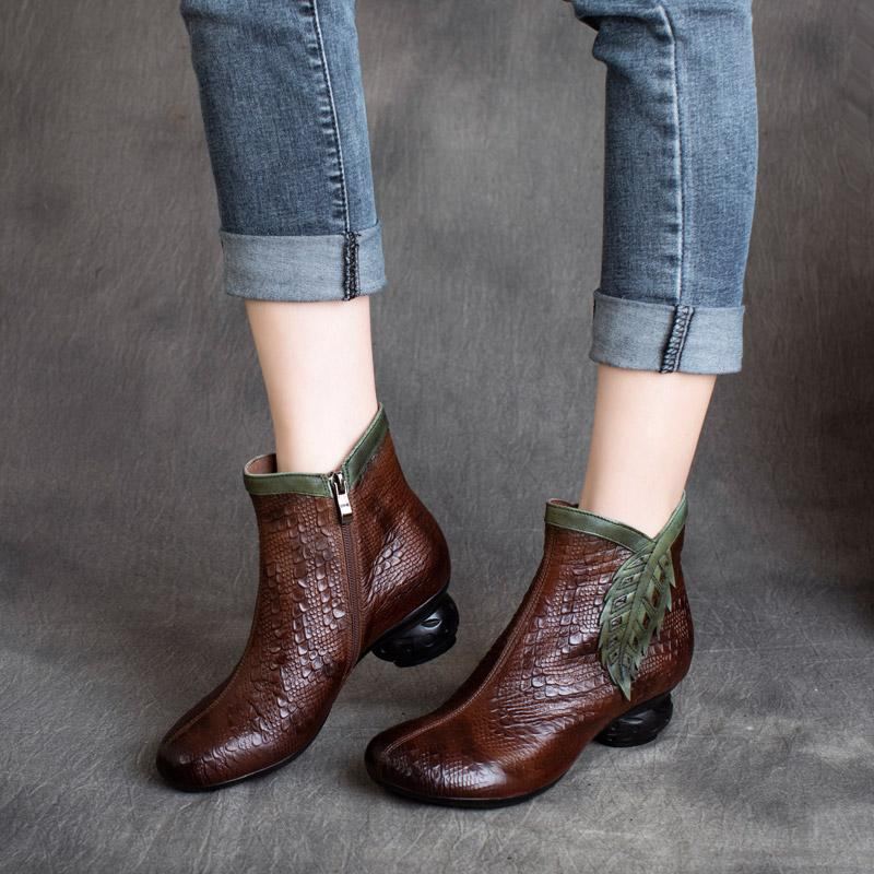 Vinter Vår Retro Leaf Leaf Casual Ankel Boots Stövlar
