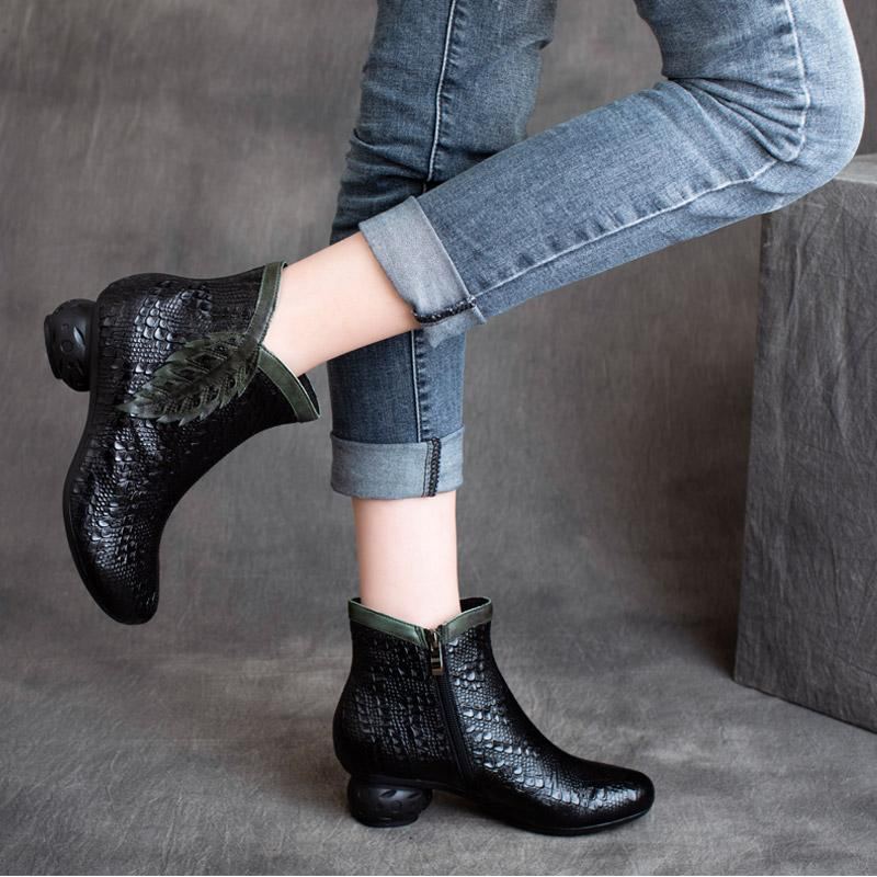 Vinter Vår Retro Leaf Leaf Casual Ankel Boots Stövlar