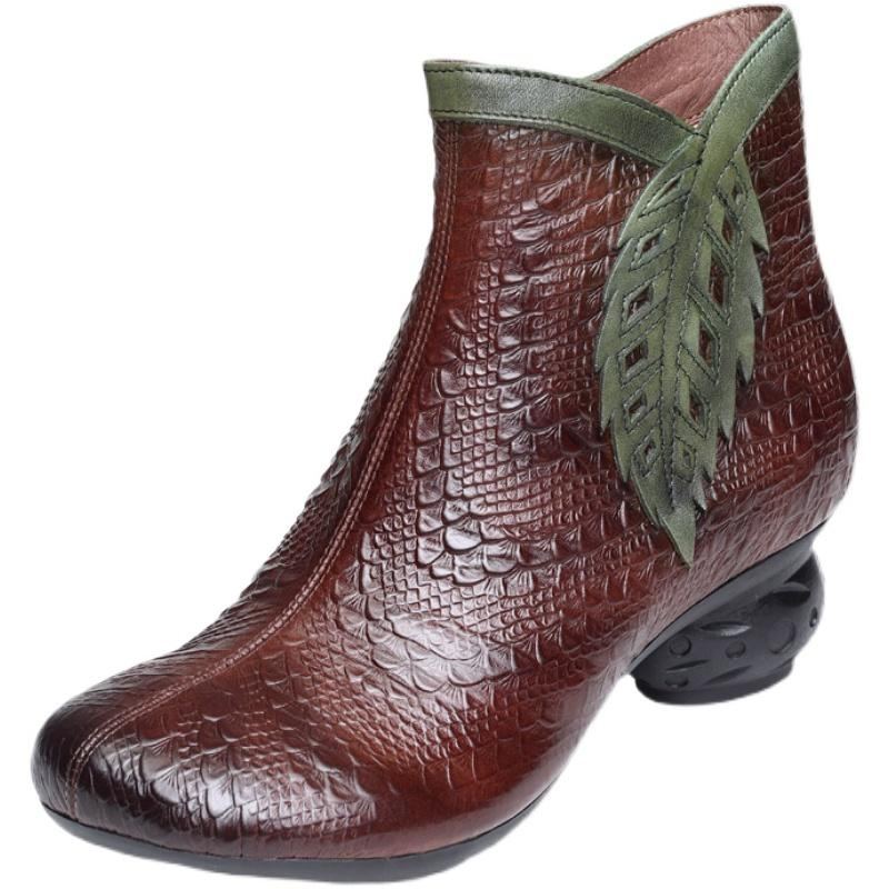 Vinter Vår Retro Leaf Leaf Casual Ankel Boots Stövlar