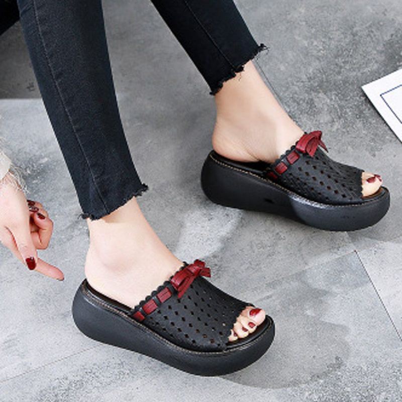 Hollow Out Bow Knot Platform Casual Tofflor