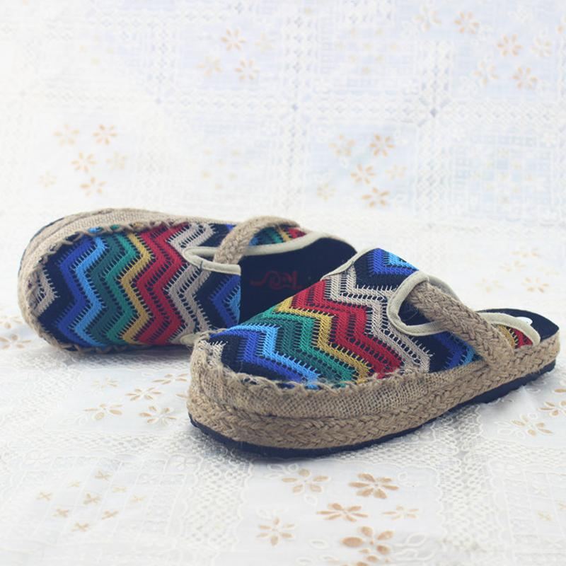 Kvinnor Man Hem Kläder Avslappnad Folkstil Slip-on Fläta Retro Tofflor