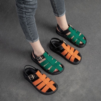 Dam Sommar Läder Bomull Linne Casual Sandaler
