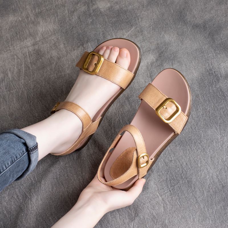 Dam Sommar Retro Läder Kardborreband Sandaler