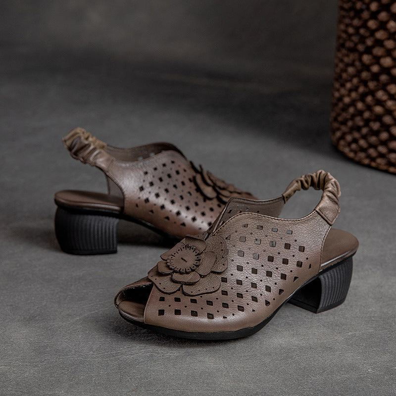 Dam Sommar Vintage Läder Wedge Floral Sandaler