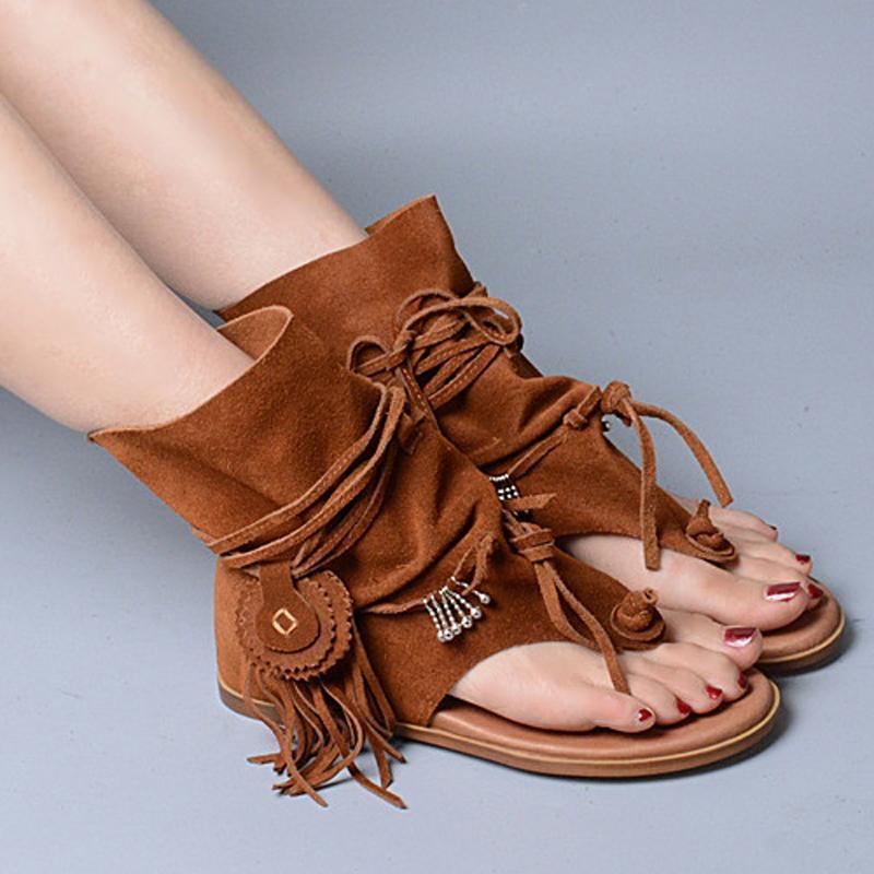 Kvinnor Sommar Rom Tofs Clip Toe Platta Skor Resort Holiday Sandals 34-41