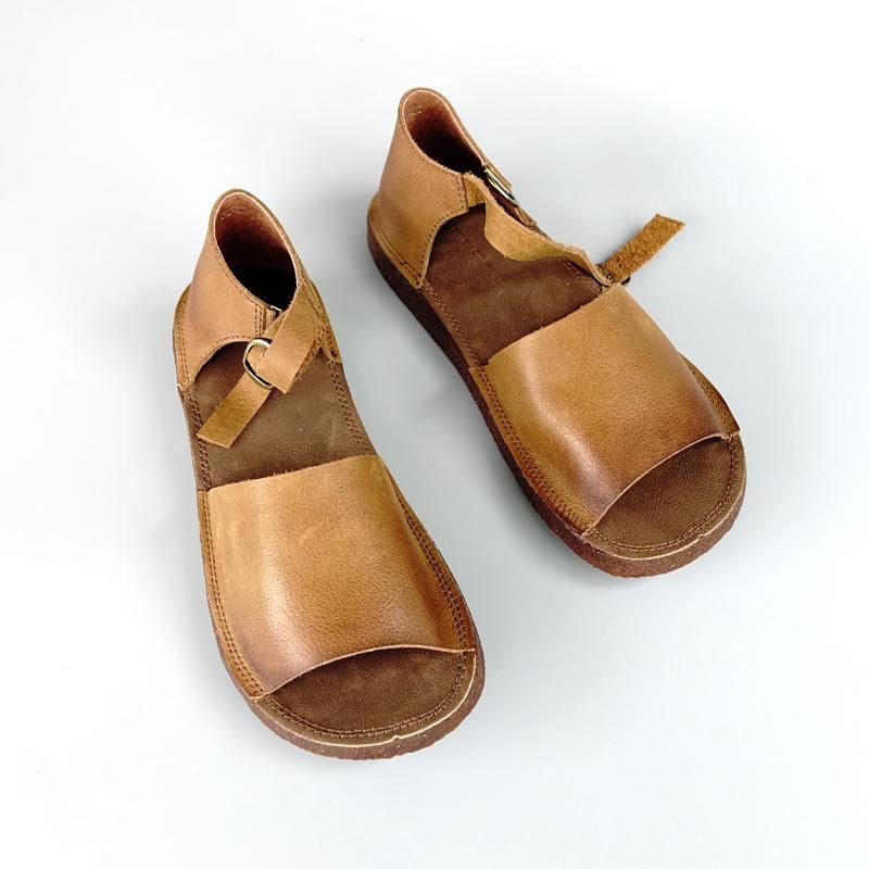 Platta Läder Sandaler Öppen Tå Med Platta Sköna Skor