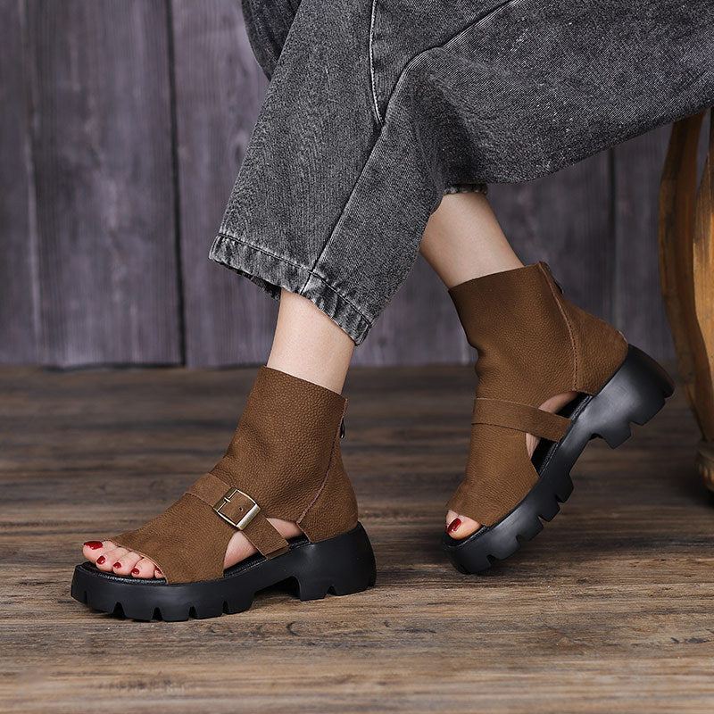 Summer Vintage Hollow Läder Platform Sandaler