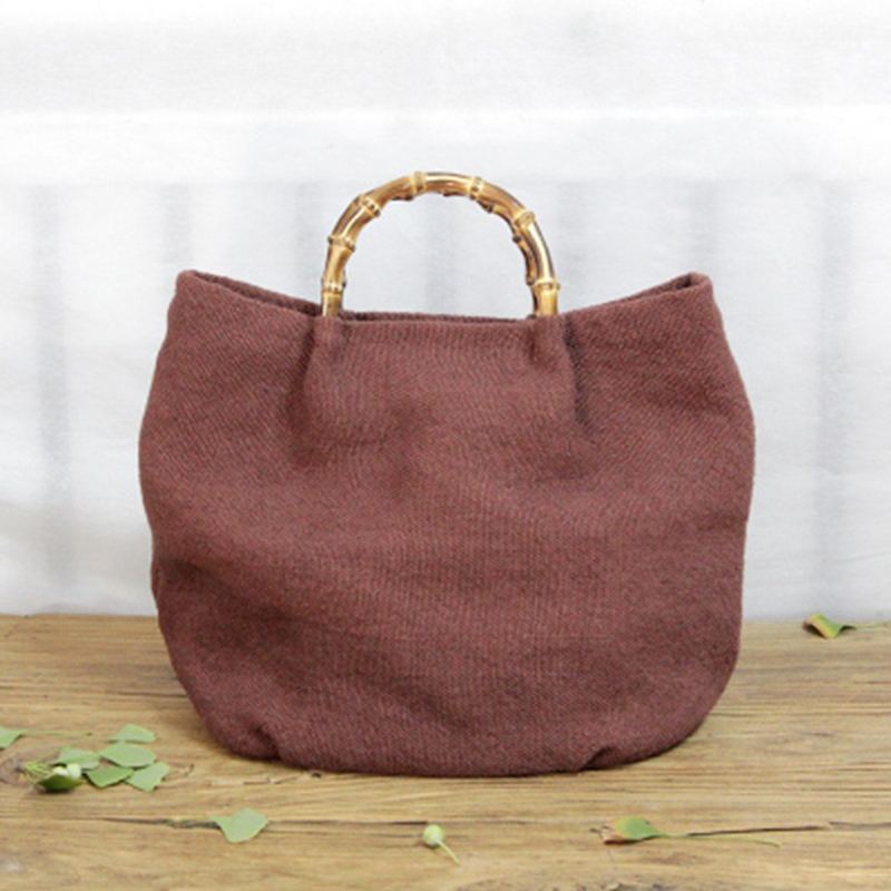 Bomull Linne Enkel Bamboo Rotting Handtag Casual Bag Crossbody Bag