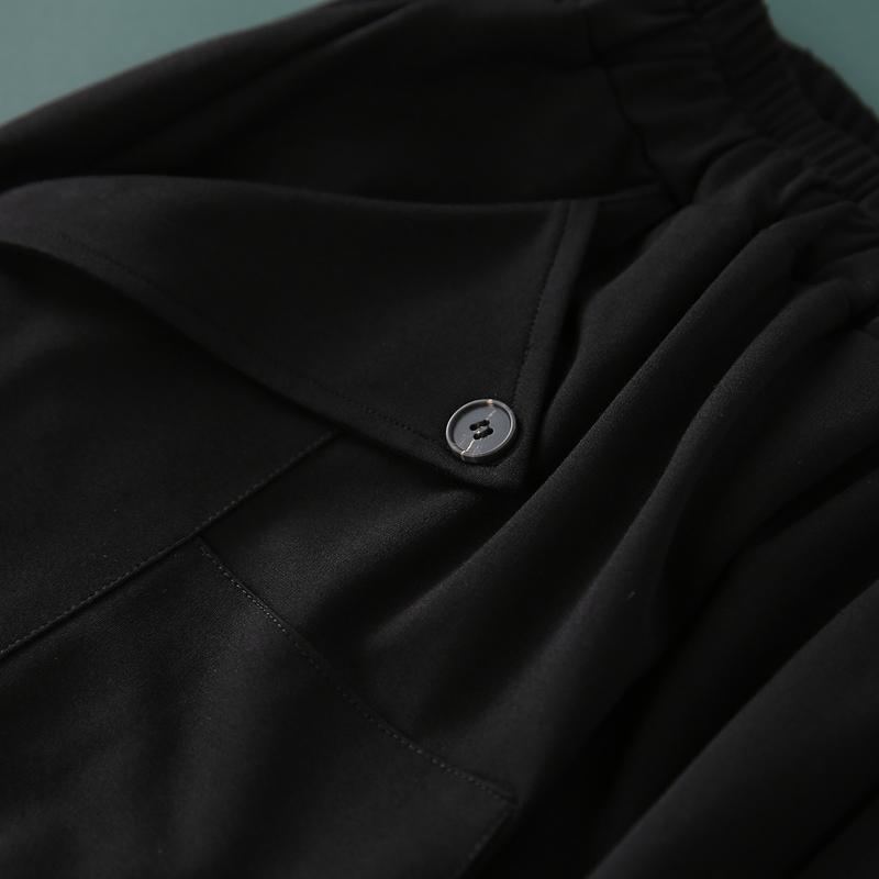 Asymmetrisk Fickdesign Lös Svarta Träningsbyxor