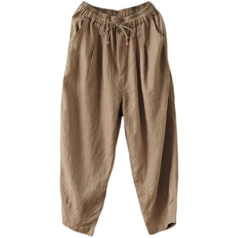 Damer Lös Retro Linne Snörning Casual Byxor