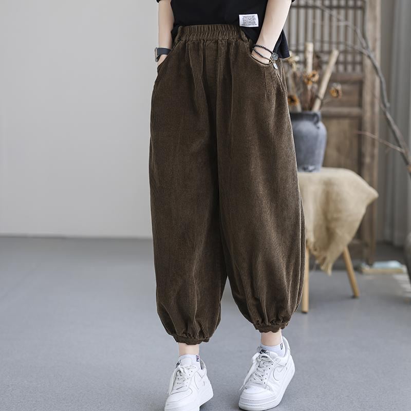 Höst Plus Size Casual Lösa Manchesterbyxor