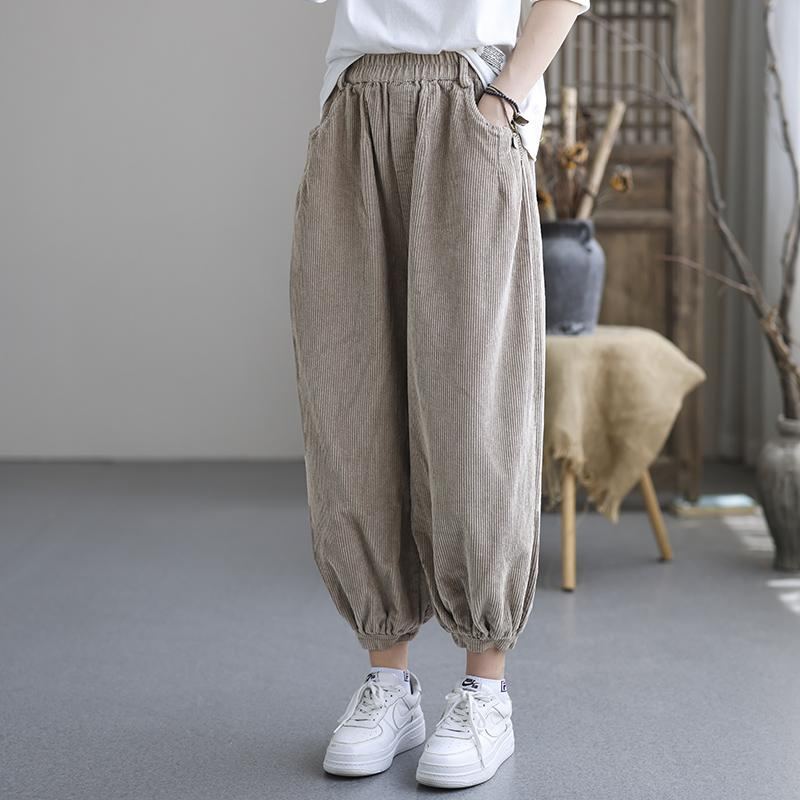 Höst Plus Size Casual Lösa Manchesterbyxor
