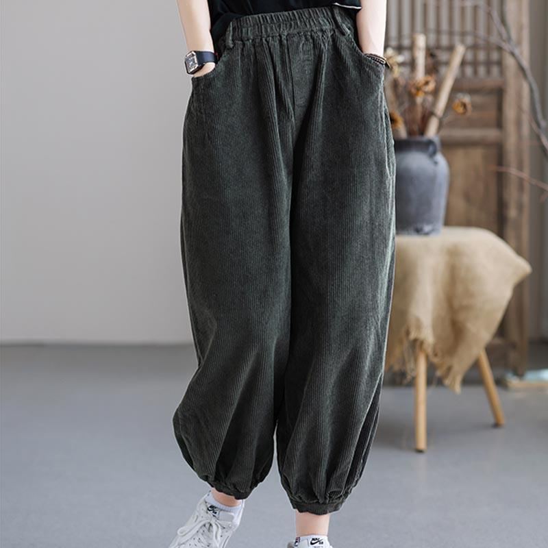 Höst Plus Size Casual Lösa Manchesterbyxor