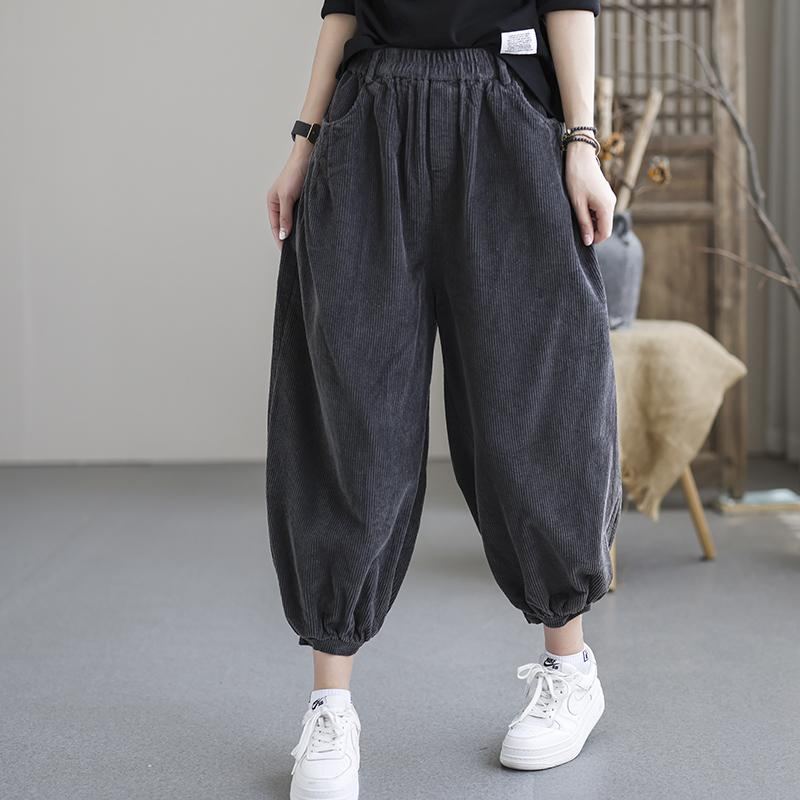 Höst Plus Size Casual Lösa Manchesterbyxor