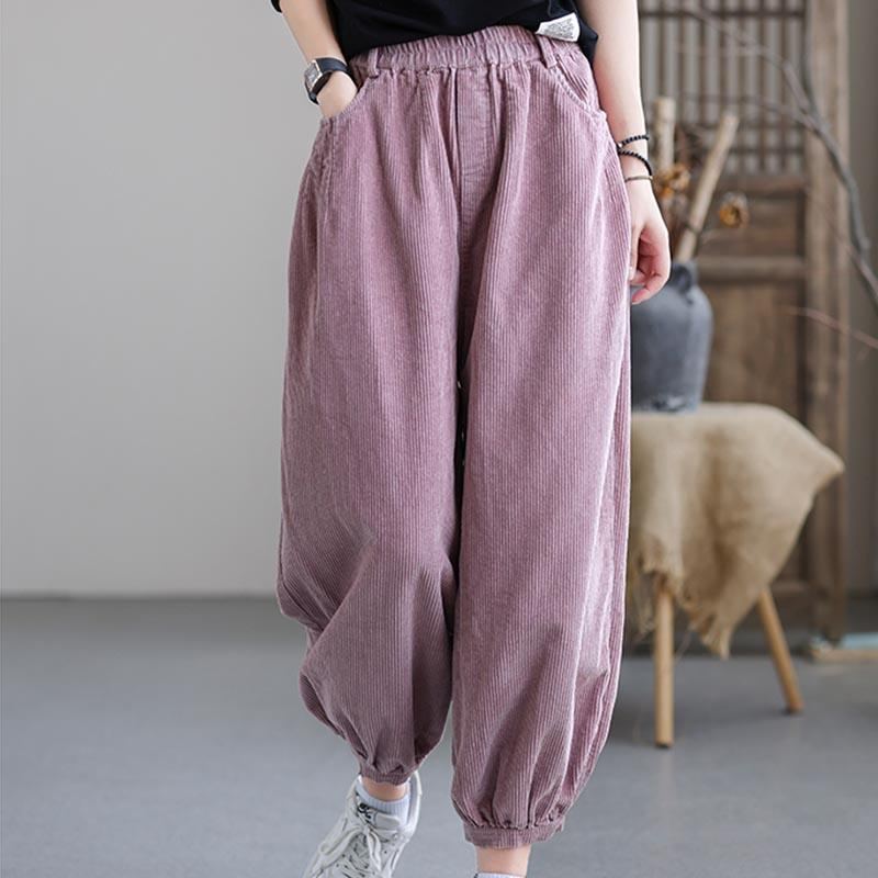 Höst Plus Size Casual Lösa Manchesterbyxor