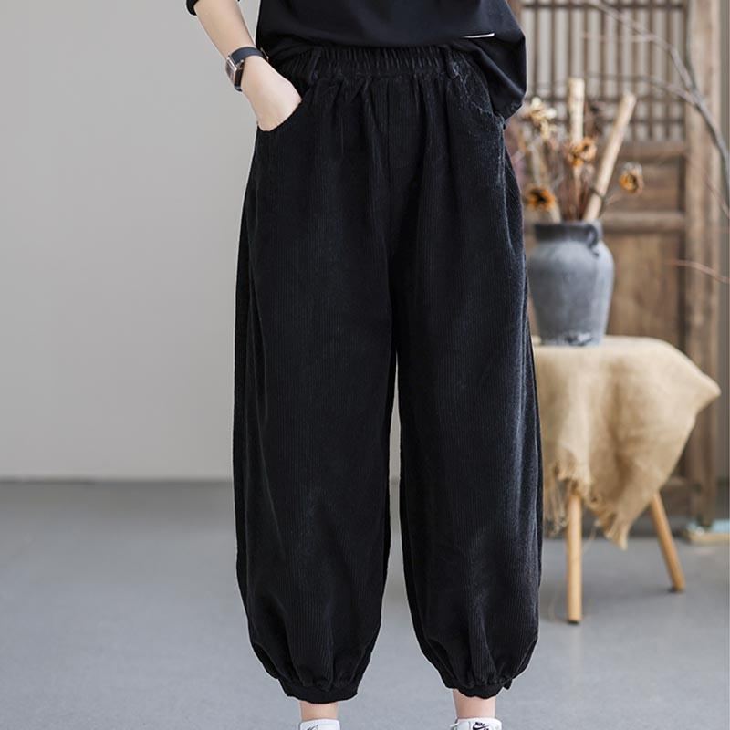 Höst Plus Size Casual Lösa Manchesterbyxor